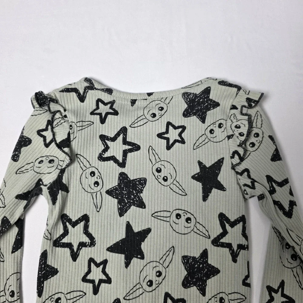 Star‎ Wars Grogu Long Sleeve Shirt Kids 5T Desert Sage Green Ribbed Ruffle Star